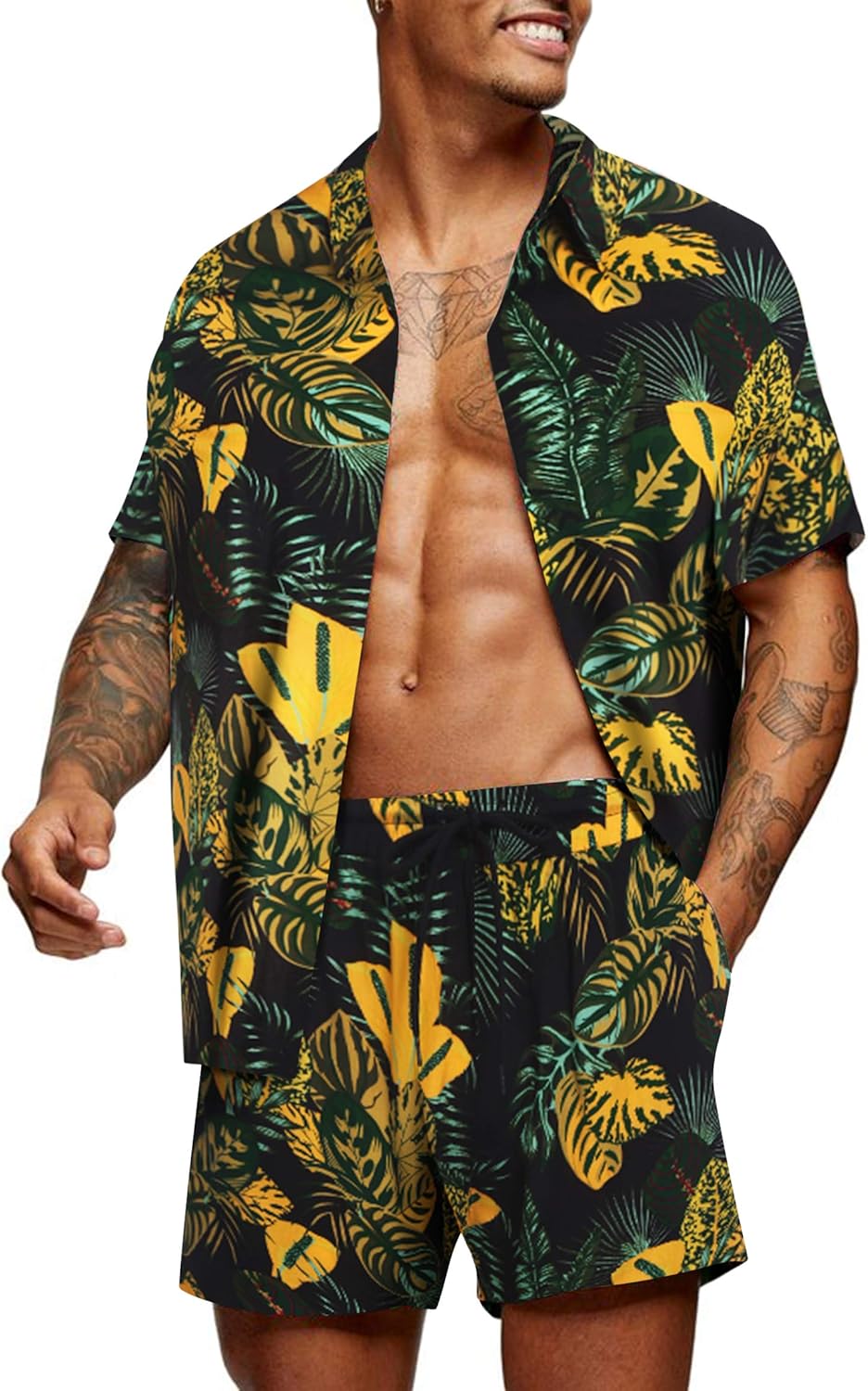 COOFANDY Men's Hawaiian Matching Set for Summer Beach Fun
