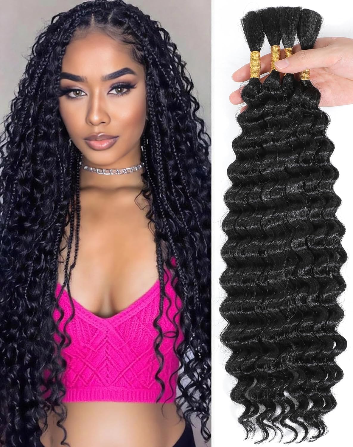 22 Inch Human Braiding Hair for Boho Braids - 110g Deep Wave