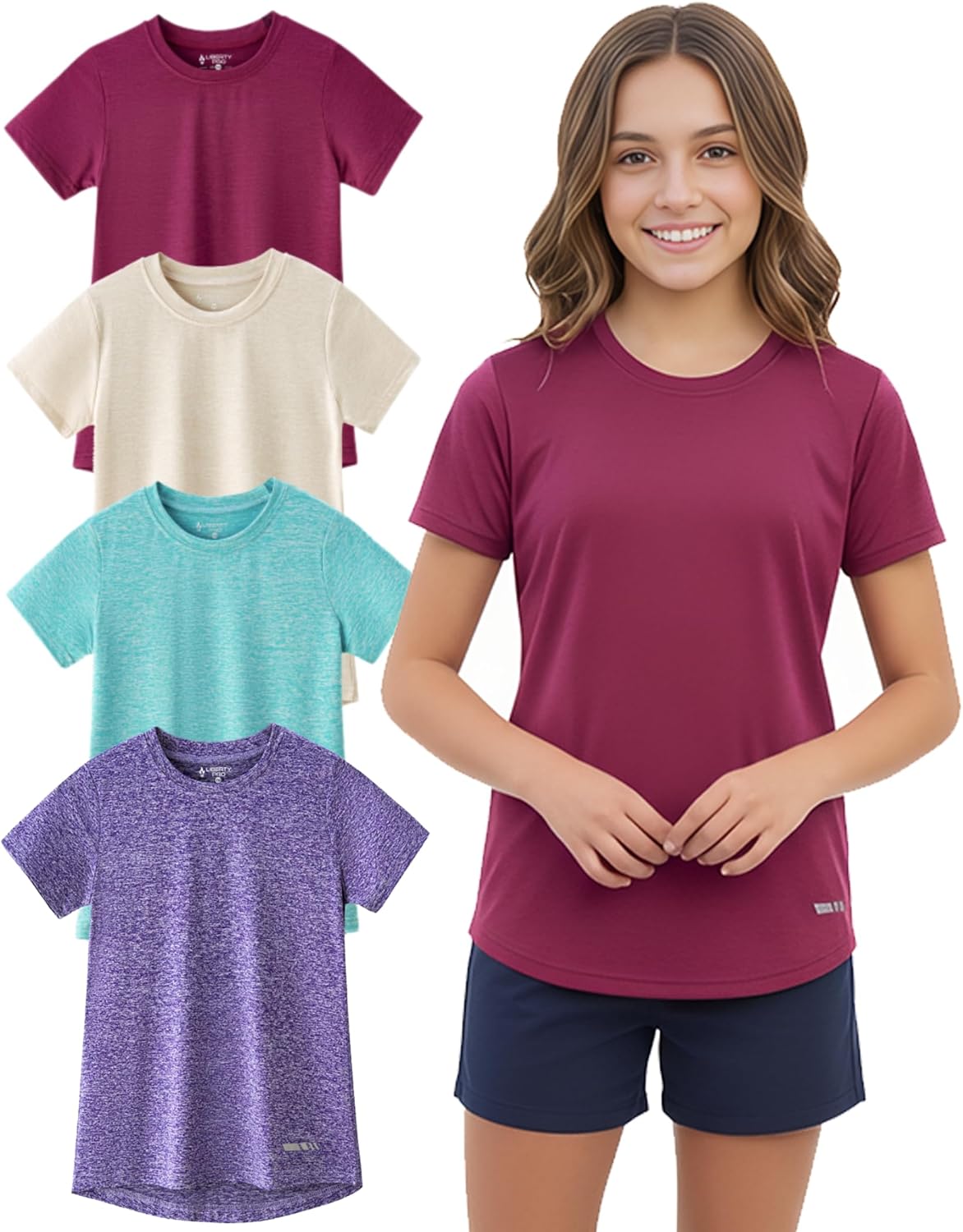 Youth Girls Athletic Shirts 4 Pack for Sports and Activewear