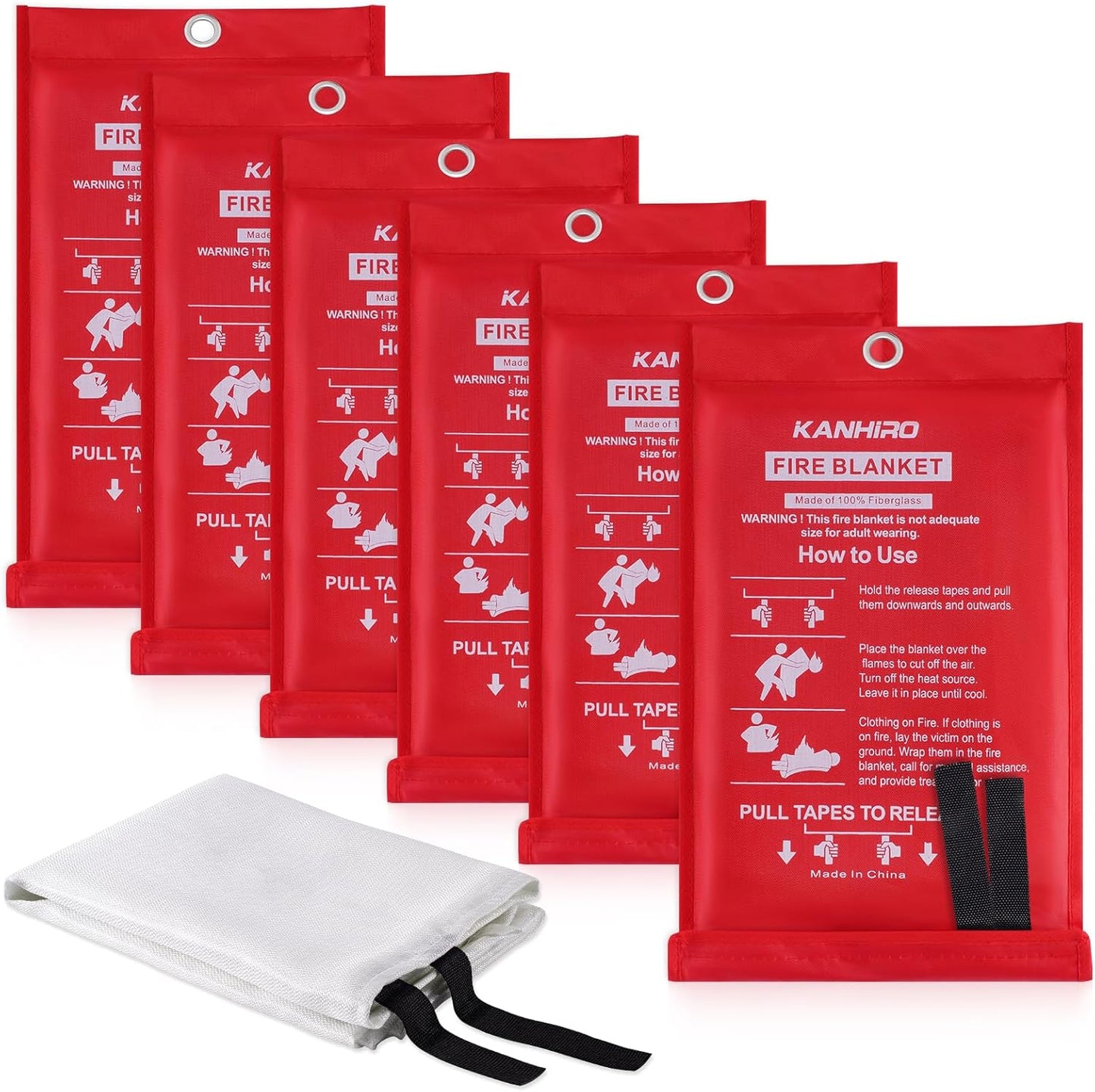 KANHIRO Fire Blanket Emergency for Home Kitchen - 6 Pack