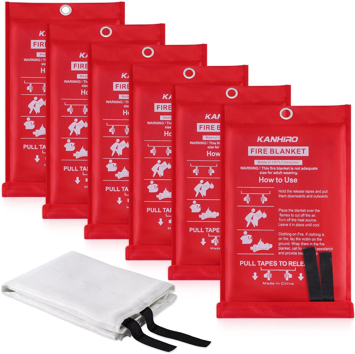 KANHIRO Fire Blanket Emergency for Home Kitchen - 6 Pack