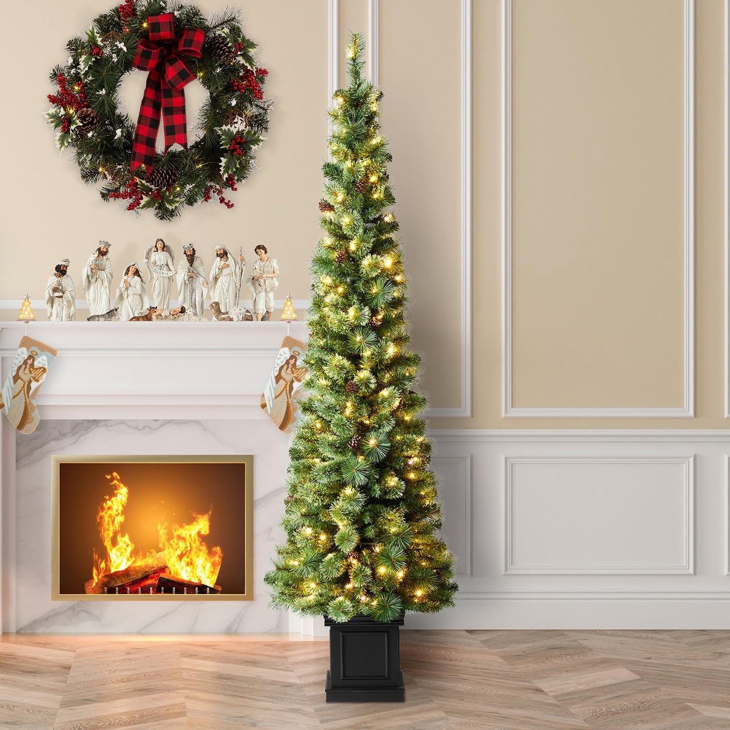 7 FT Pre-Lit Artificial Christmas Tree with 200 Warm Lights