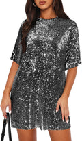 Women's Crew Neck Sequin Dress - Reversible Sparkly Party Mini