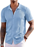 COOFANDY Men's Knit Short Sleeve Button Down Polo Shirt (Style 7Y2Y)