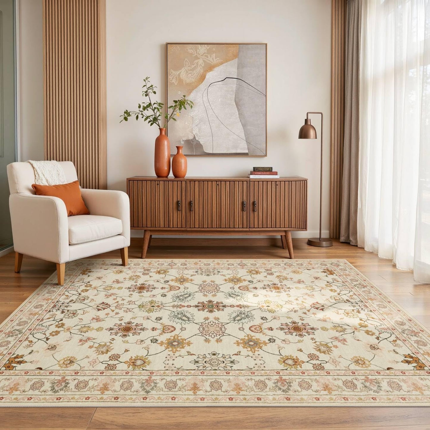 Floral Rug for Living Room Bedroom, Vintage Boho Area Rug