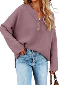 Saodimallsu Women's Oversized V Neck Button Henley Sweater