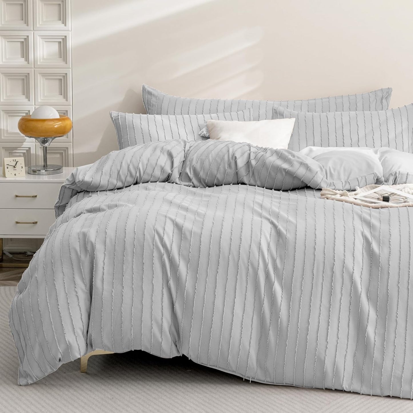 JELLYMONI Twin Size Duvet Cover Set in Light Grey - 3PCS