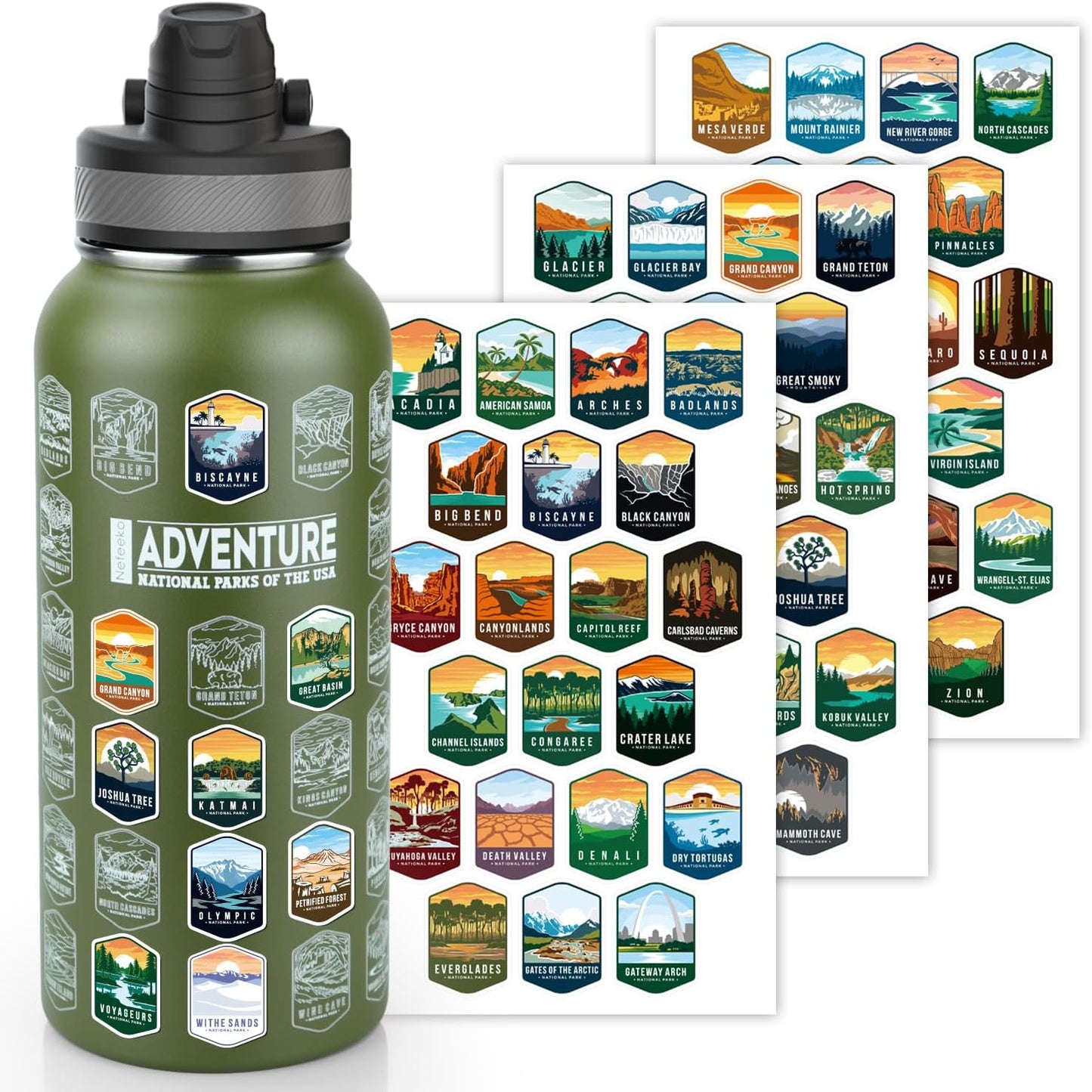 Nefeeko 32oz Insulated National Parks Water Bottle for Adventures
