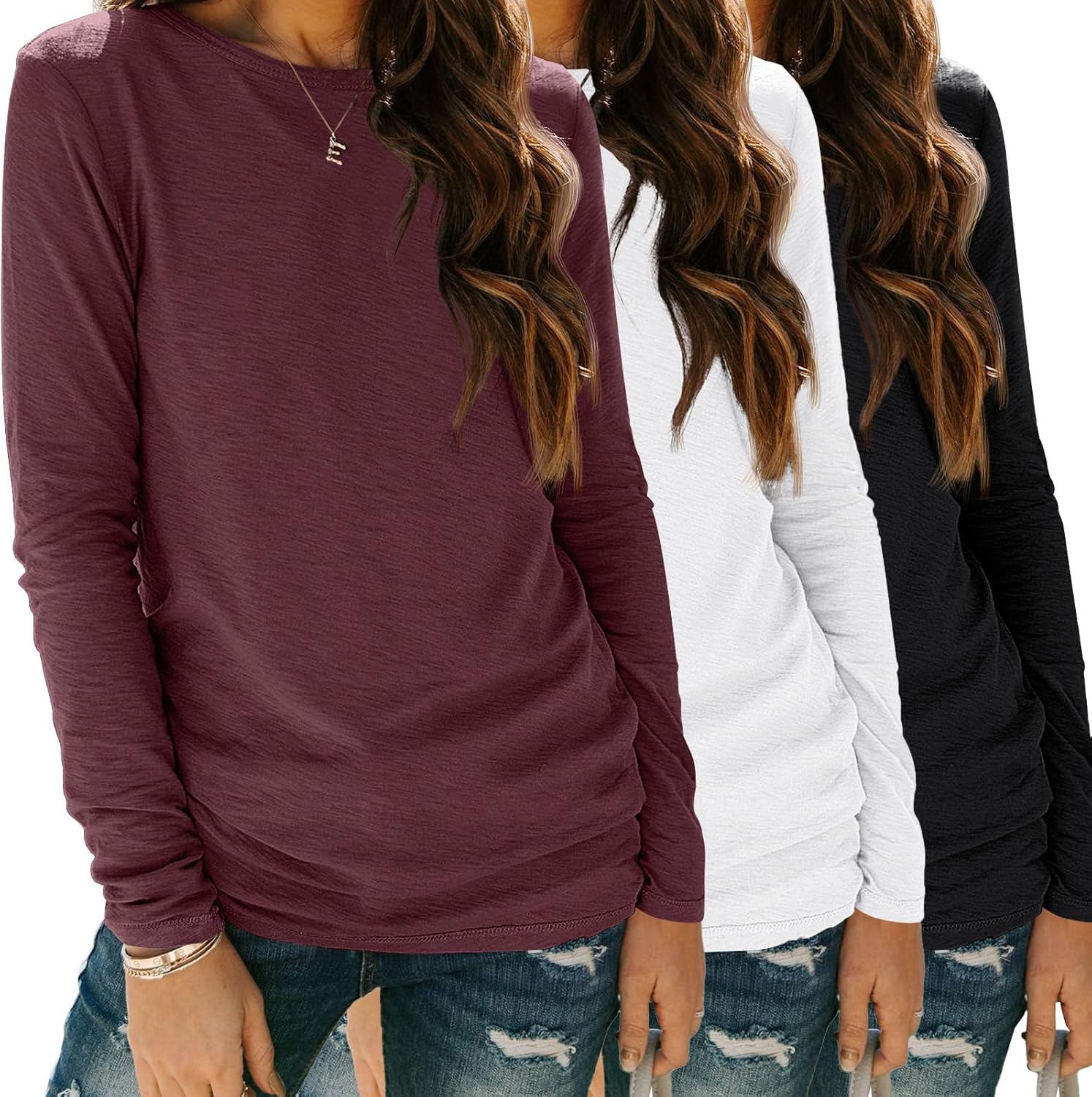 Womens Long Sleeve Shirts 3 Pack for Fall Fashion and Comfort