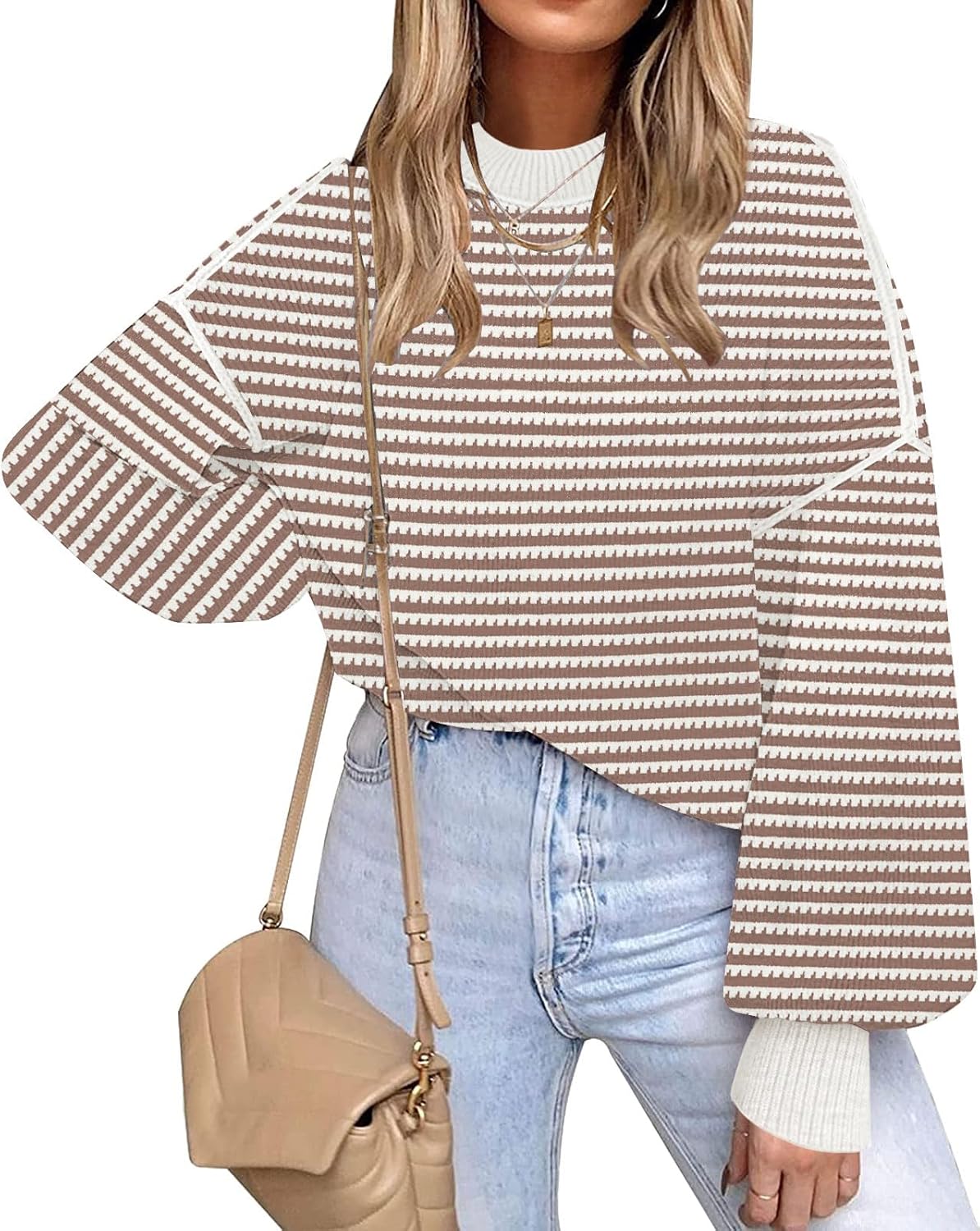 ETCYY Womens Sweaters Fall 2025 Batwing Long Sleeve Knit Tops