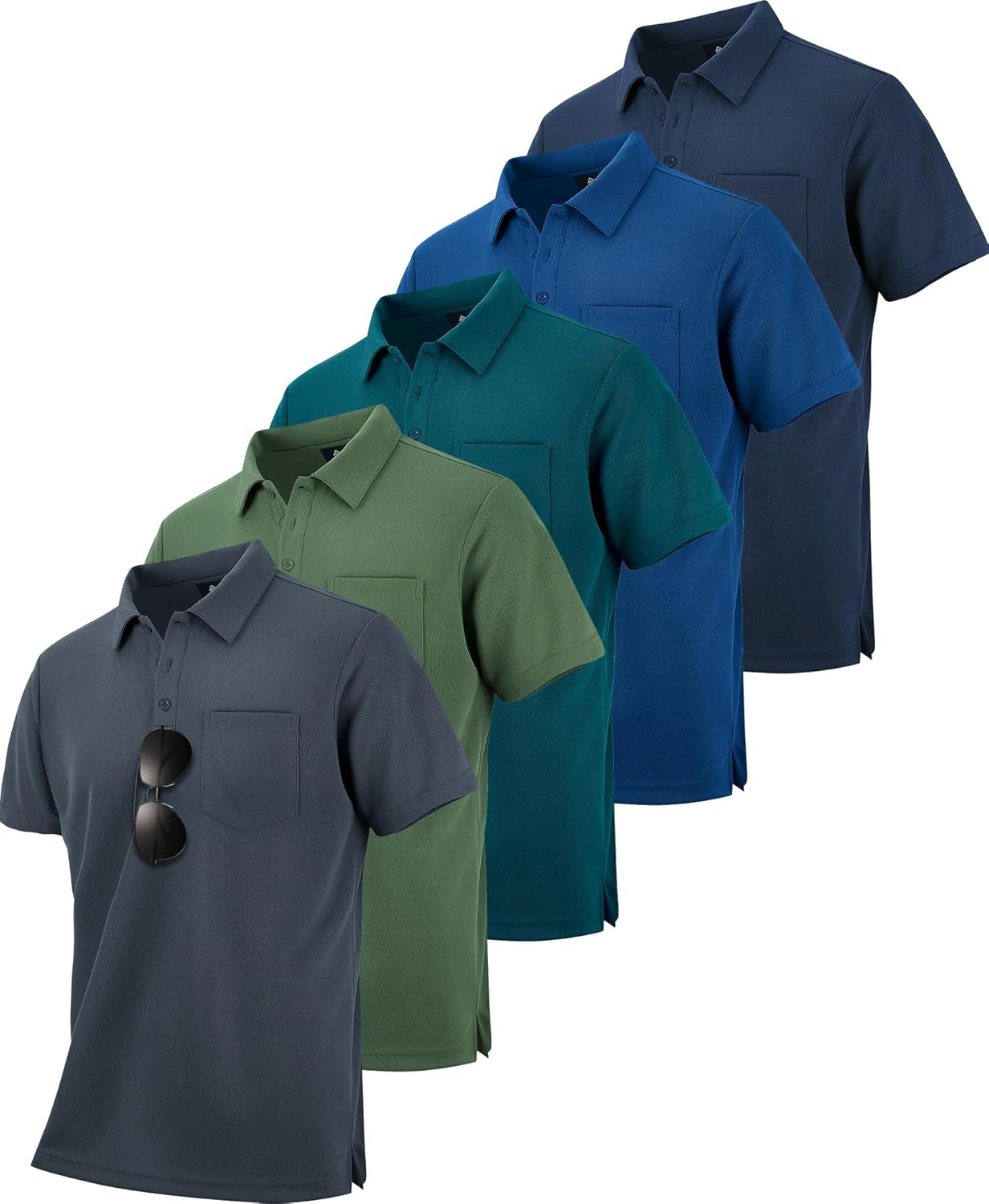 ZITY 5 Pack Polo Shirts for Men with Pocket - Quick Dry Comfort