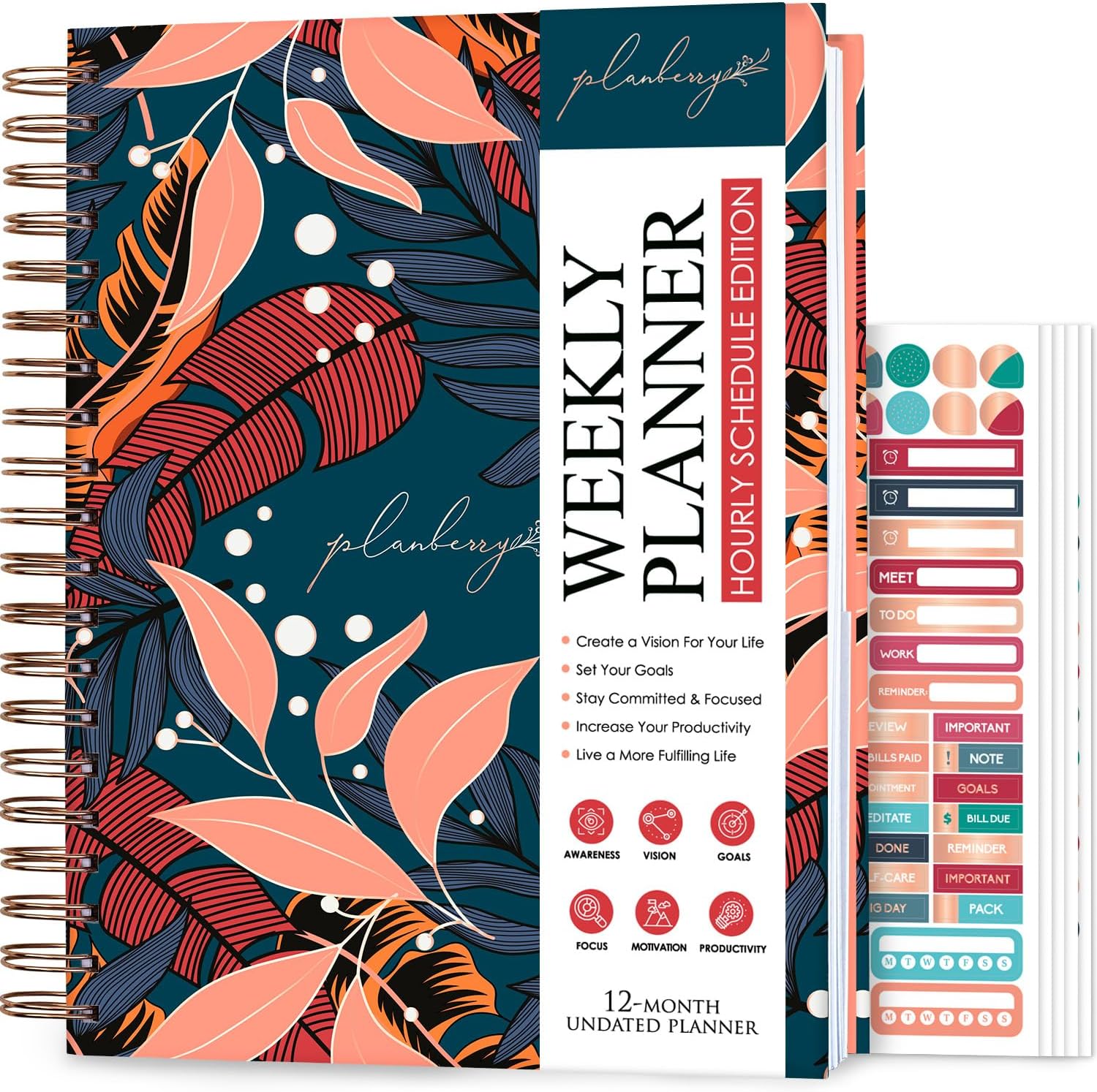PLANBERRY Large Hourly Schedule Planner for Productivity & Budget