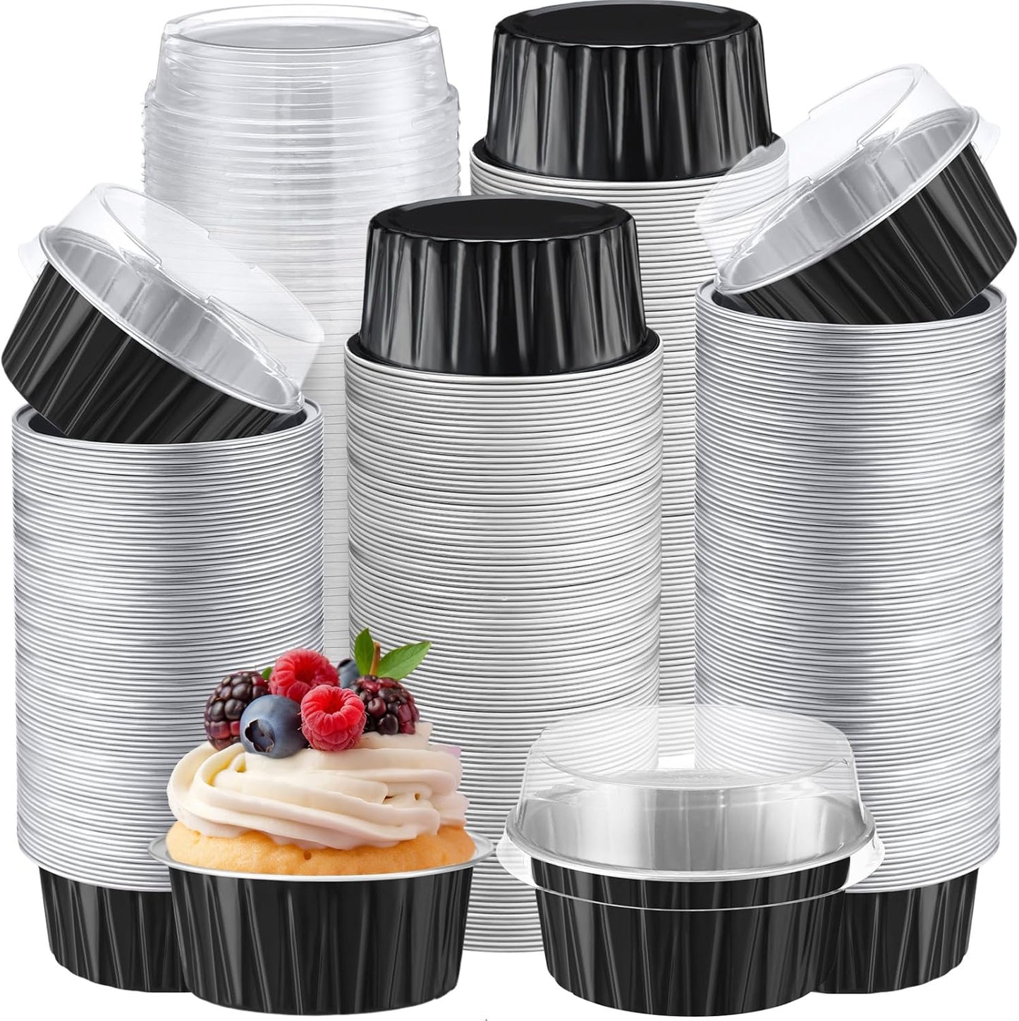 Gejoy 400 Pcs Aluminum Foil Baking Cups with Lids for Desserts