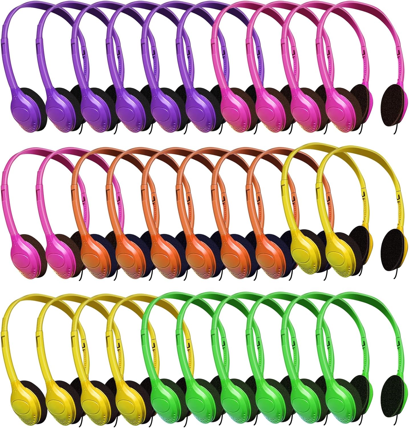 30 Pack Bulk Headphones for Kids - Multi Color Classroom Use