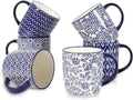 Selamica 10 oz Coffee Mugs Set of 6 - Vintage Blue, Dishwasher Safe