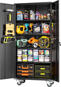 Greenvelly Metal Storage Cabinet with Wheels 74in - Lockable Large