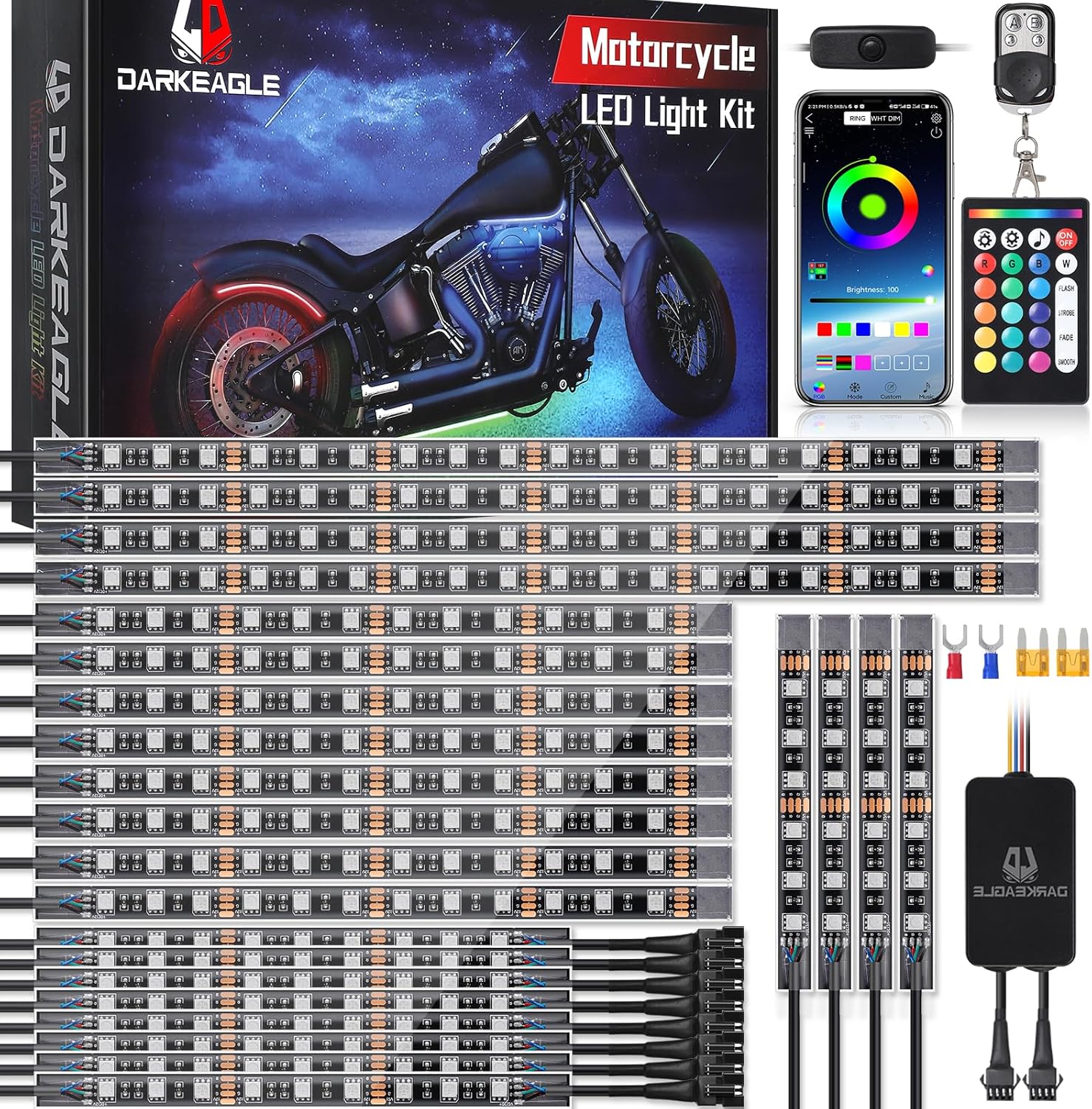 24Pcs Motorcycle LED Light Kit with Brake Light and Turn Signal