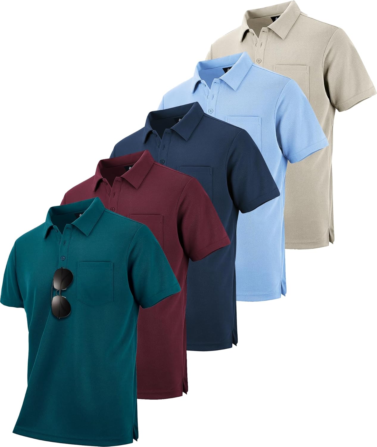 SCODI 5 Pack Mens Pocket Polo Shirts for Casual and Work Wear