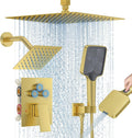 12in Brushed Gold Shower Faucet Set - Dual Rain & Handheld