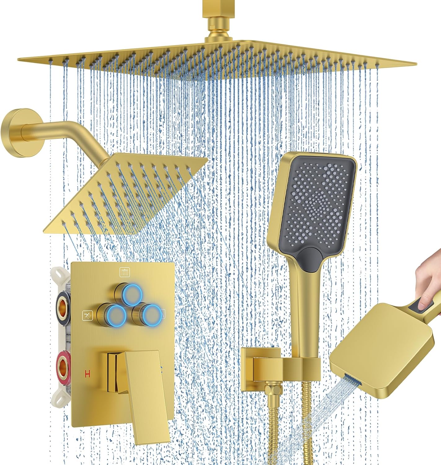 12in Ceiling Mount Rainfall Shower System with Dual Shower Heads