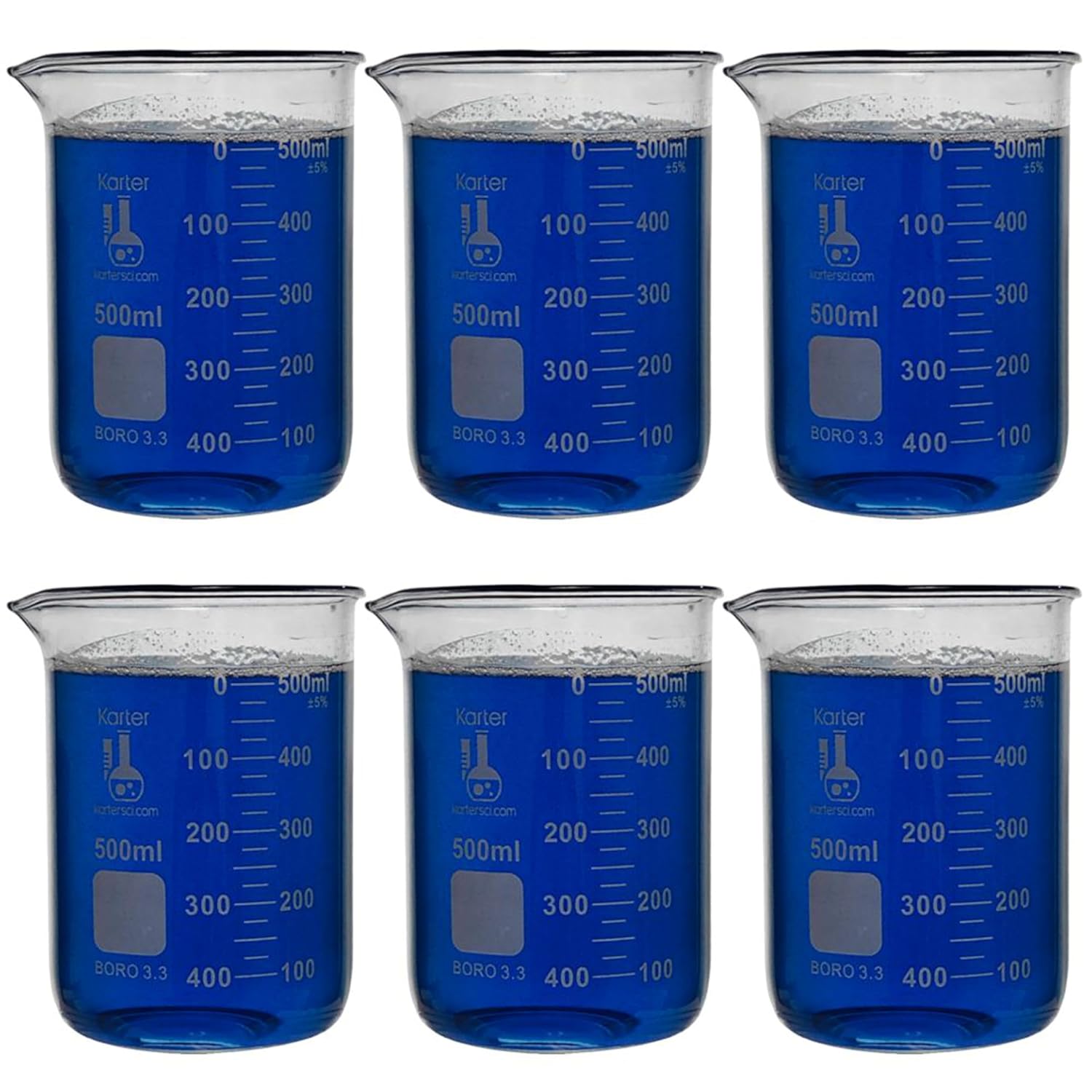 500ml Beaker Low Form Griffin Borosilicate Glass Pack of 6