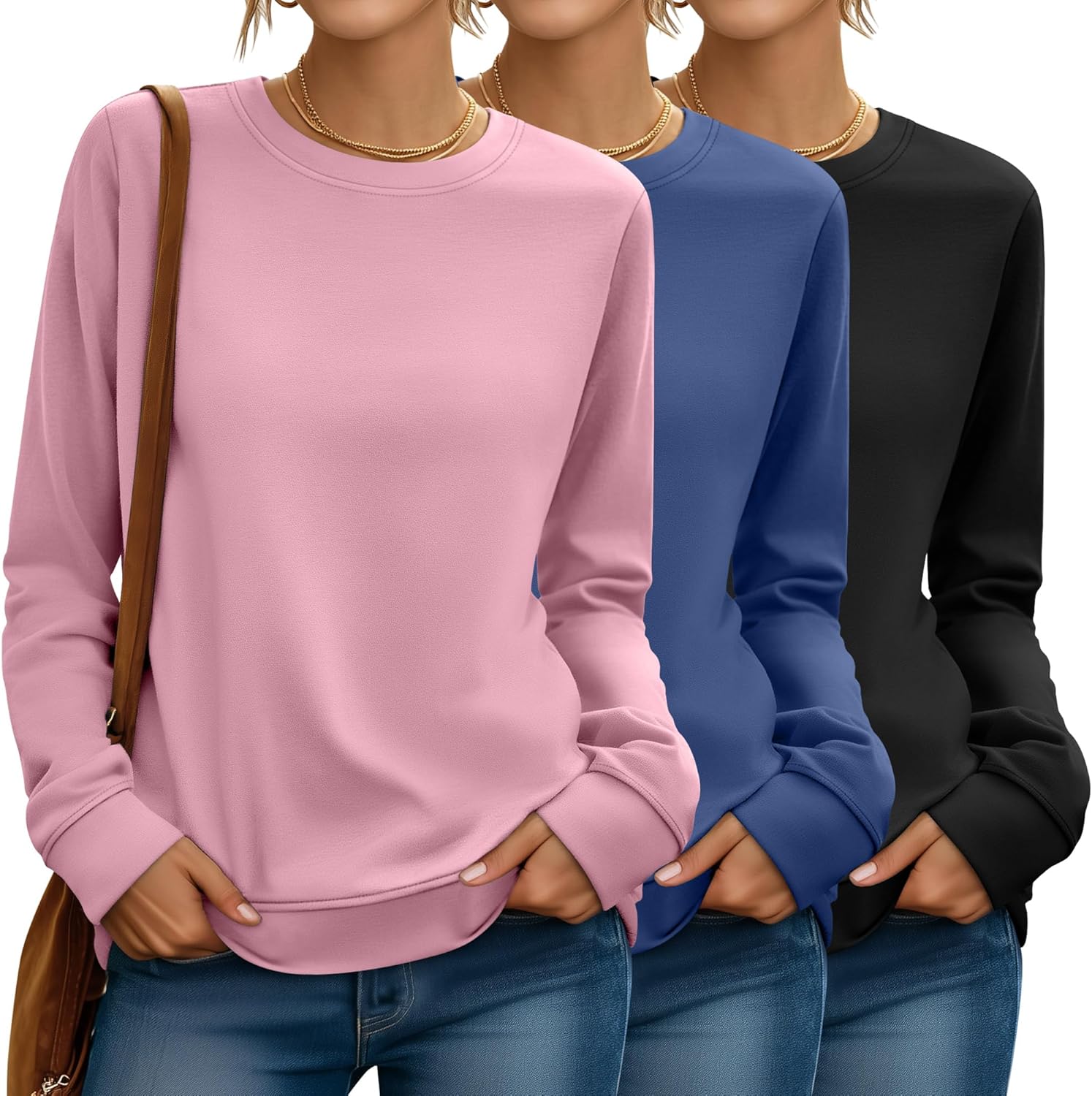 Riyiper 3 Pack Women's Long Sleeve Sweatshirts for Fall Style