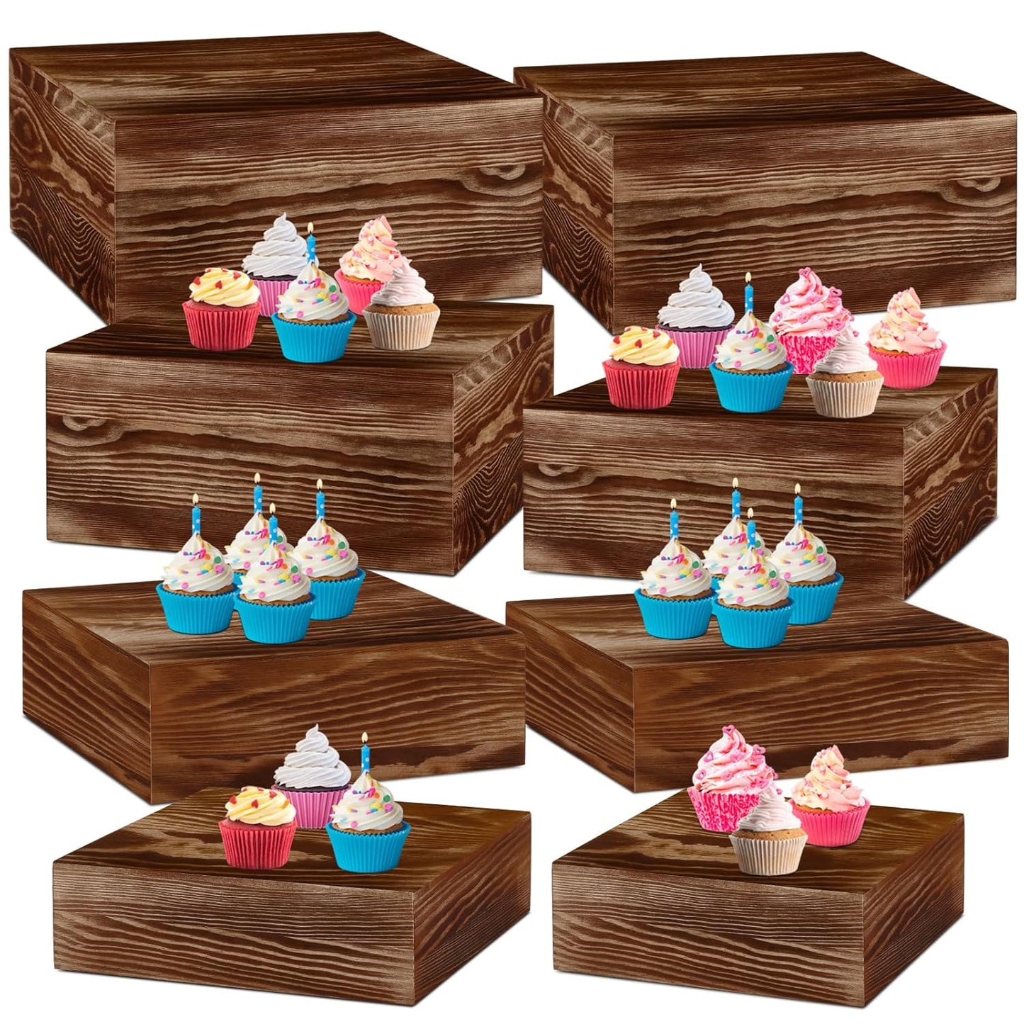 Barydat 8 Pcs Wood Risers Display Stands for Rustic Events