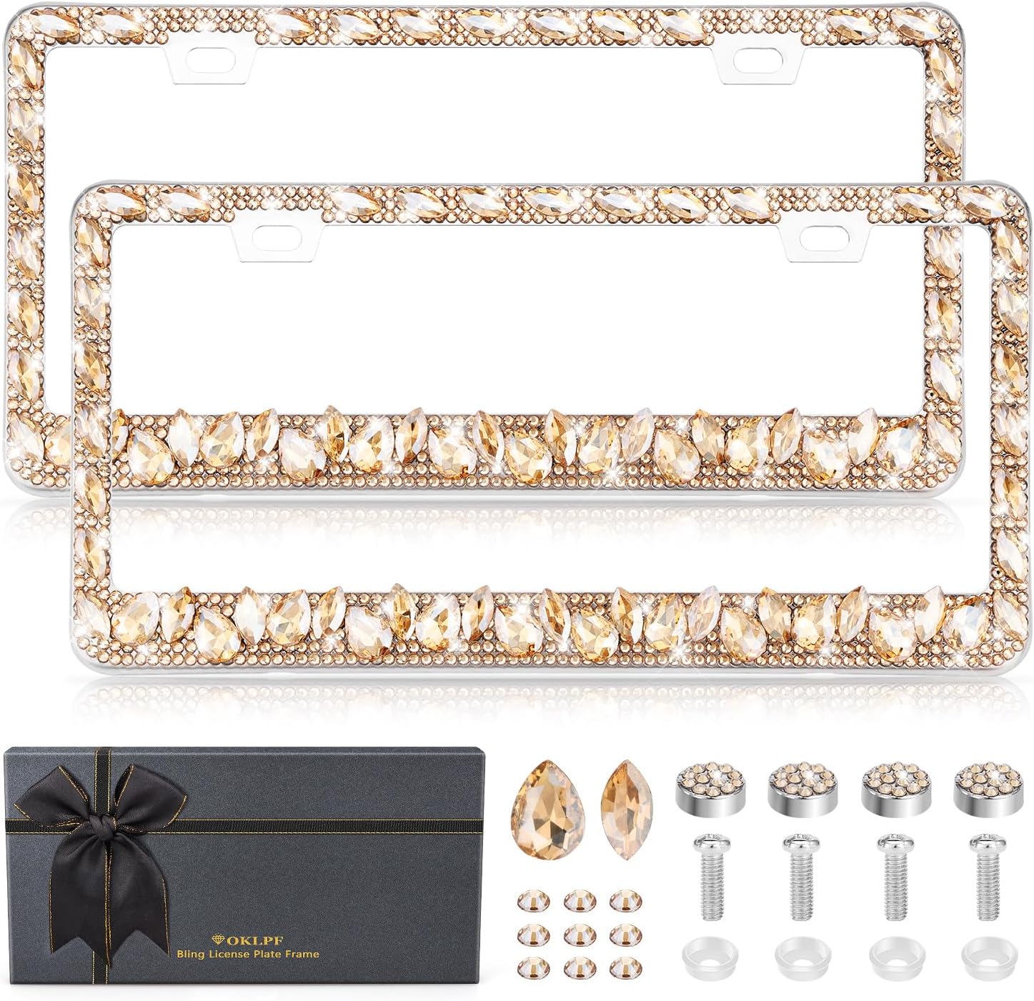 OKLPF Rhinestone Bling License Plate Frame for Stylish Women