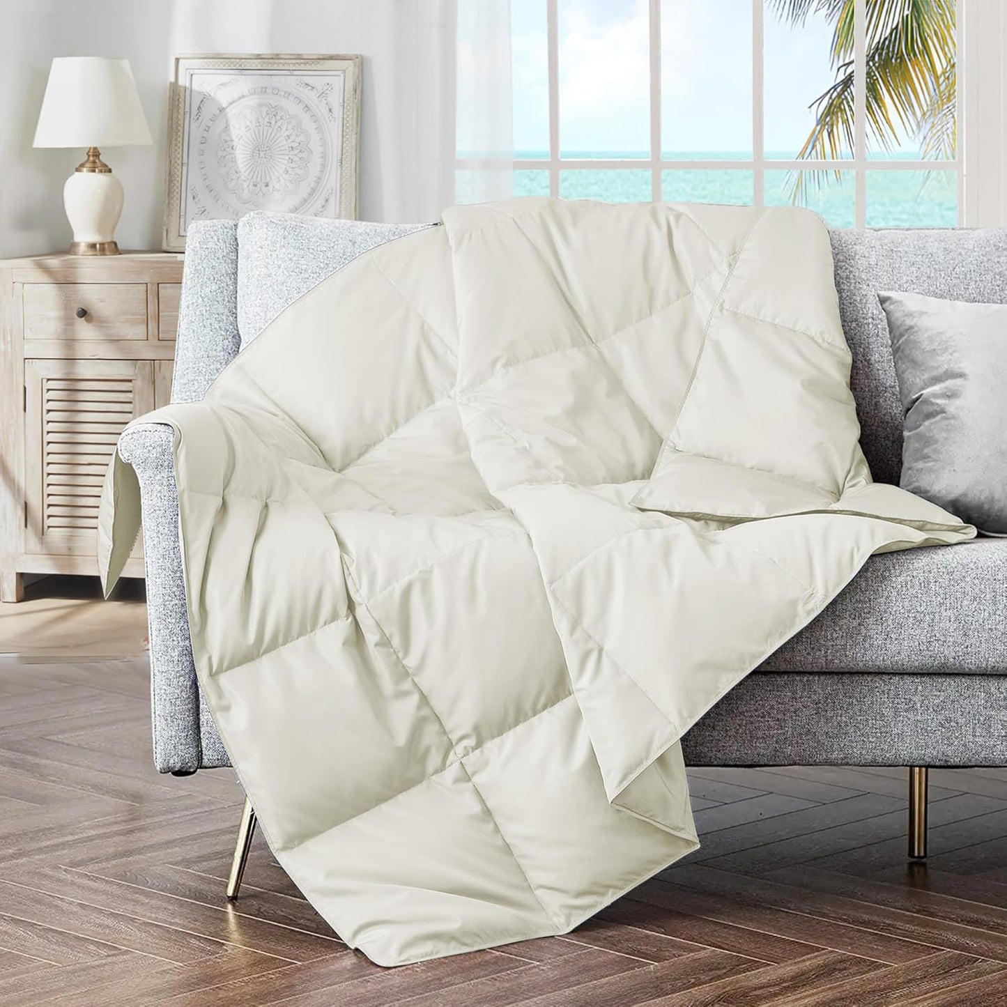 Soft Feather Down Throw Blanket for Cozy Indoor and Outdoor Use