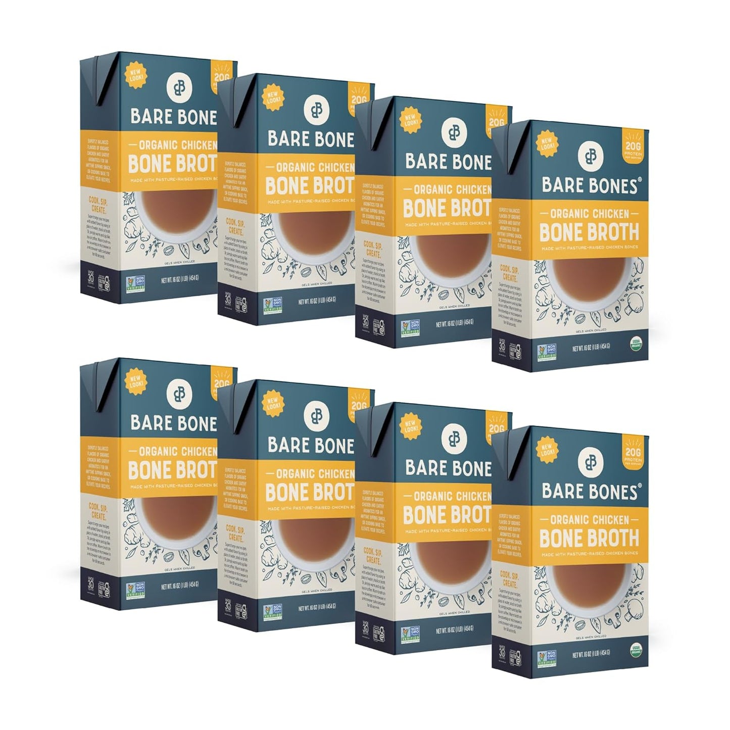 Bare Bones Organic Chicken Bone Broth for Cooking & Sipping