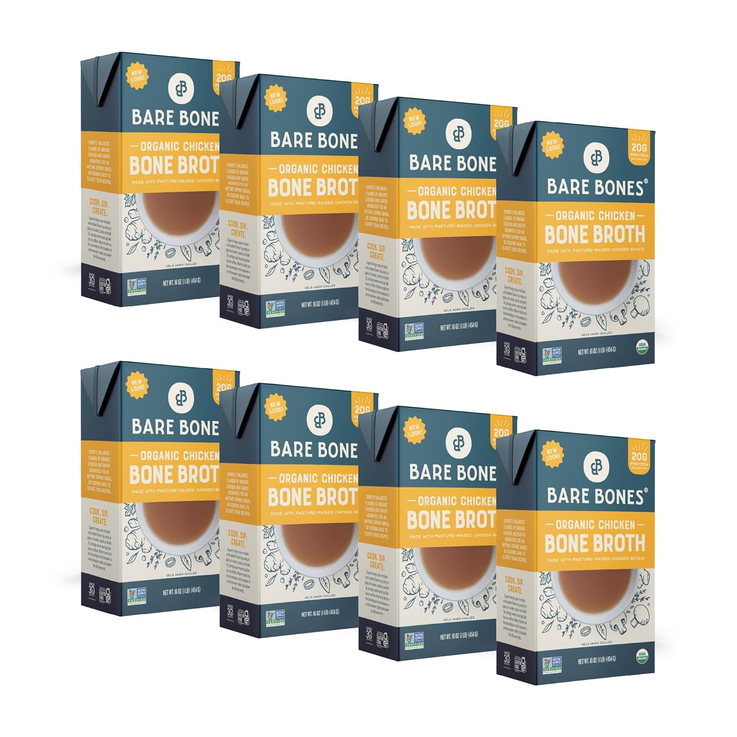 Bare Bones Organic Chicken Bone Broth for Cooking & Sipping