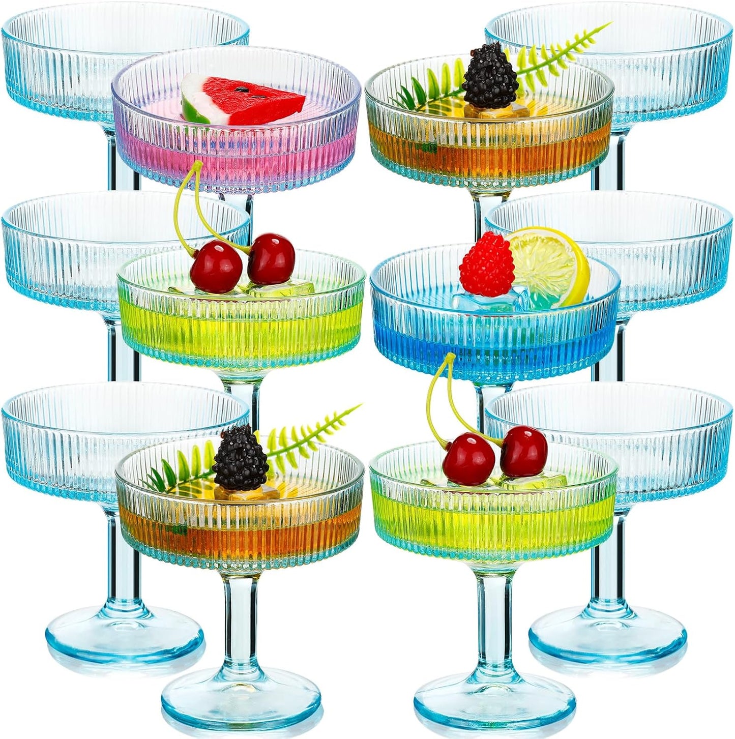 12 Pcs Ribbed Vintage Coupe Glasses for Elegant Cocktails