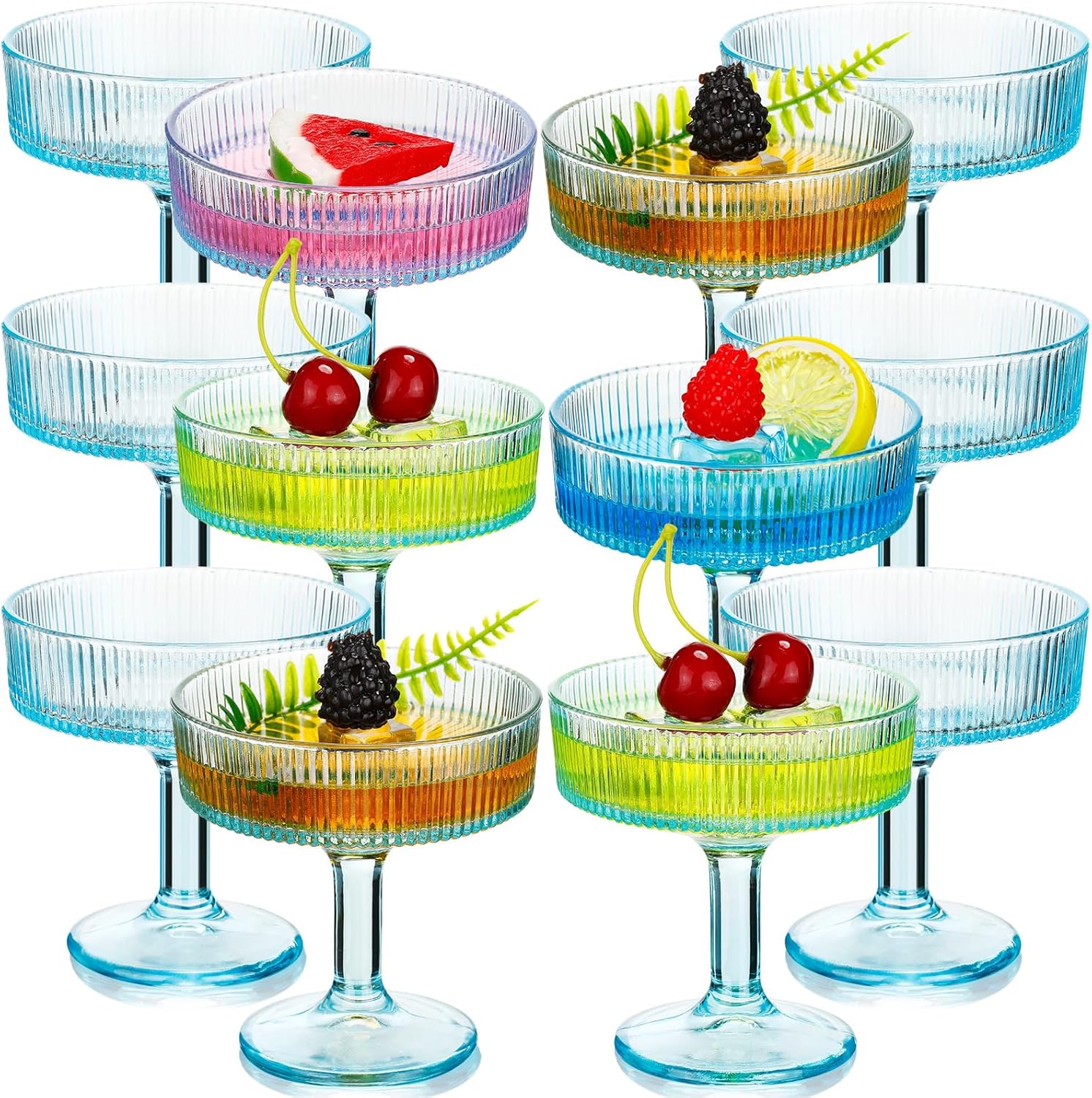 12 Pcs Ribbed Vintage Coupe Glasses for Elegant Cocktails