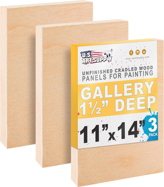 Unfinished Cradled Wood Panels for Painting - 11x14, 3 Pack