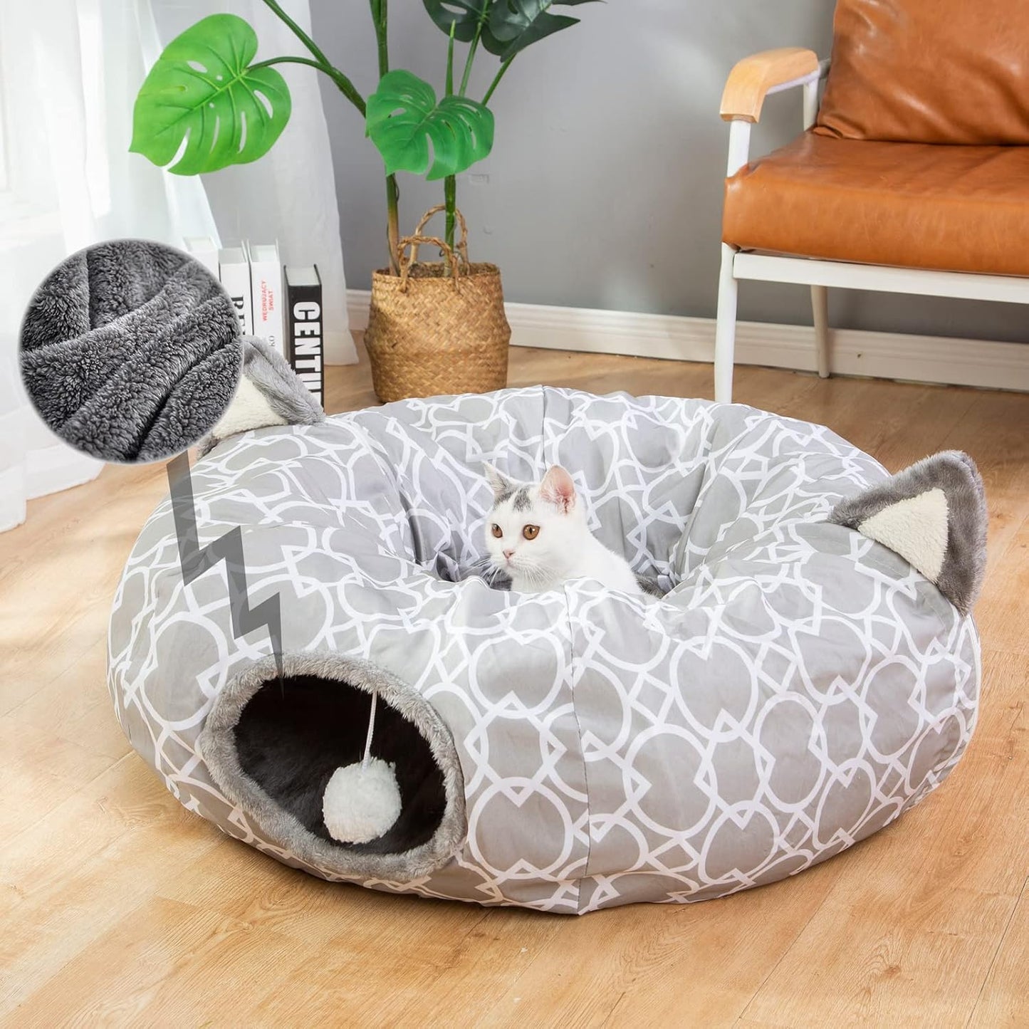 LUCKITTY Geometric Cat Tunnel Bed for Kittens and Small Pets