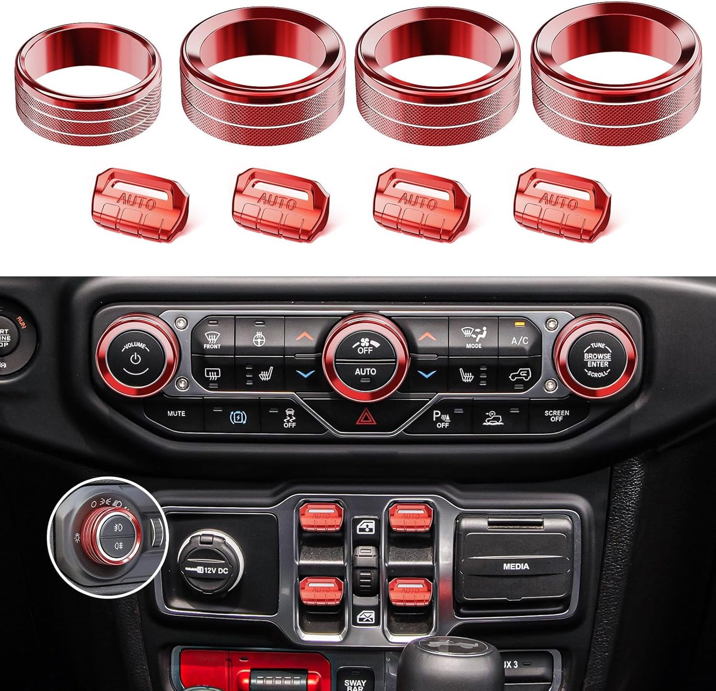 8PCS Metal Button Knob Cover Set for Jeep Wrangler JL & Gladiator