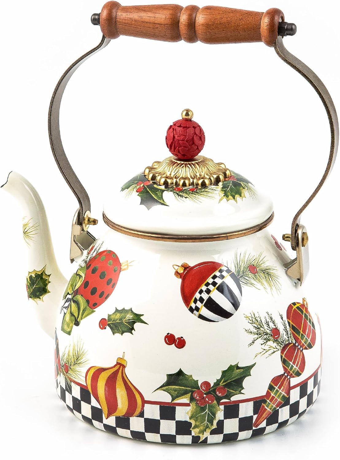 Deck the Halls 2-Quart Enamel Tea Kettle for Stylish Brewing