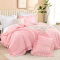 Litanika Pink King Size Comforter Set - Ruffle Farmhouse Bedding