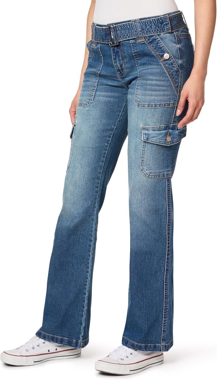 WallFlower Women's Feisty Curvy Cargo Flare Pants for Juniors