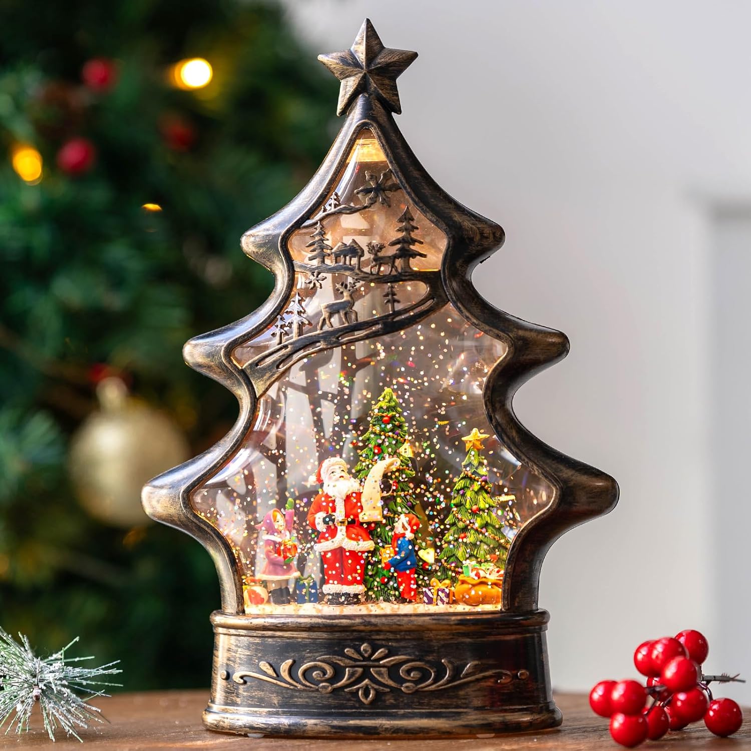 Musical Snow Globe Lantern with Santa's List for Christmas Cheer
