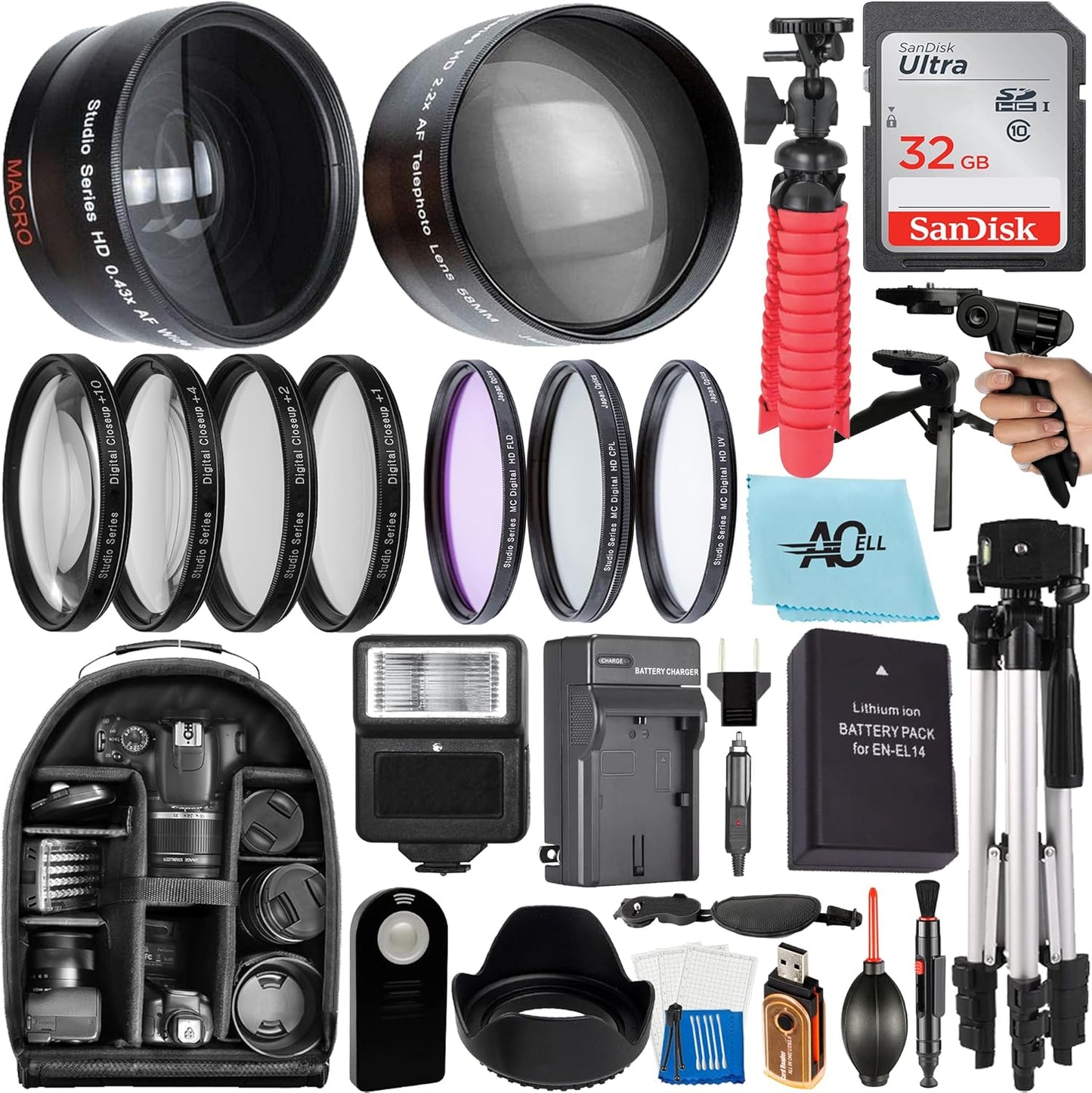 A-Cell 55mm Accessory Bundle for Nikon Cameras with Tripod