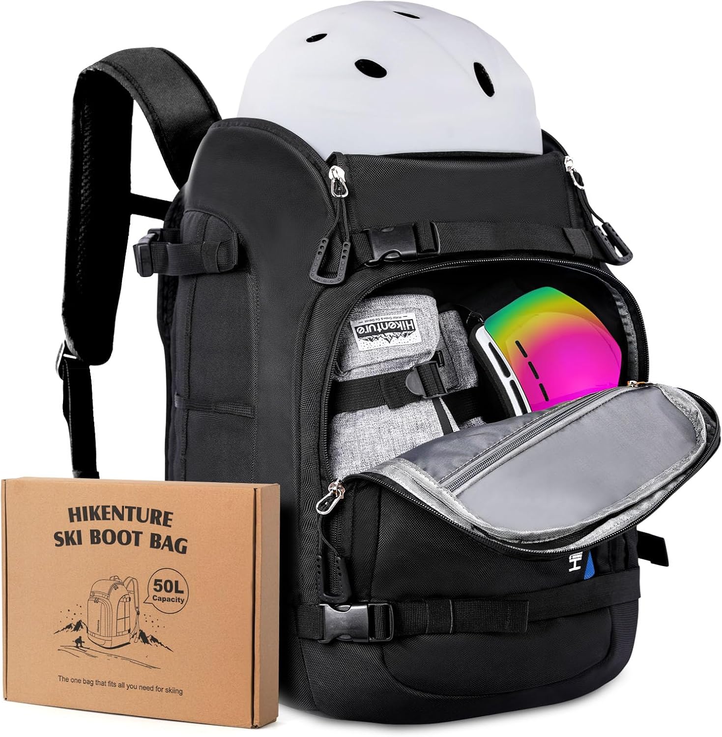 Hikenture 50L Ski Boot Backpack: Water-Resistant & Spacious