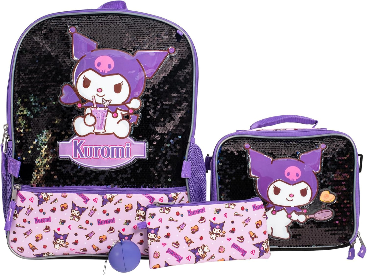 Kuromi 4 Piece Backpack Set for Girls - Kawaii School Bag