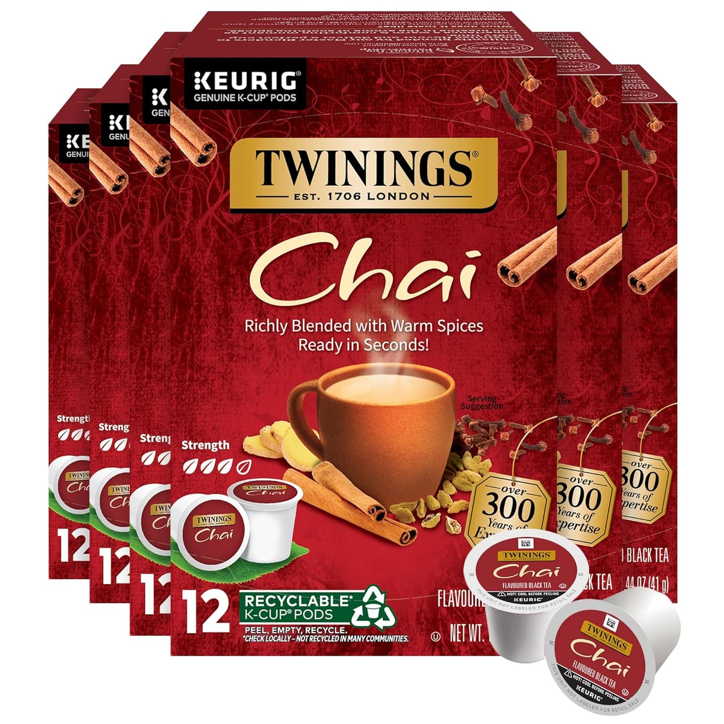 Twinings Chai Black Tea K-Cup Pods for Keurig, 72 Count Pack