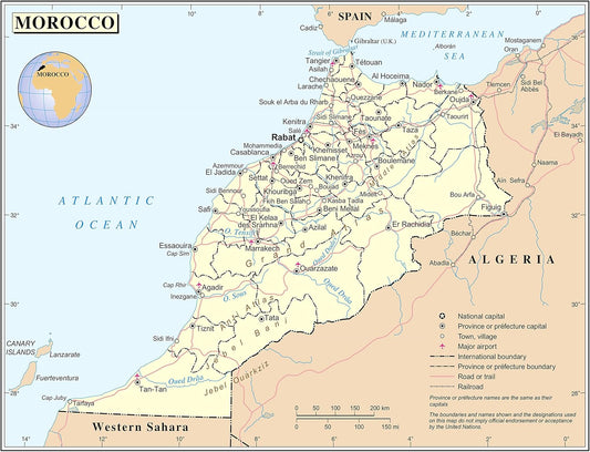 Large Morocco Map: Detailed Roads & Cities - Palmetto Posters
