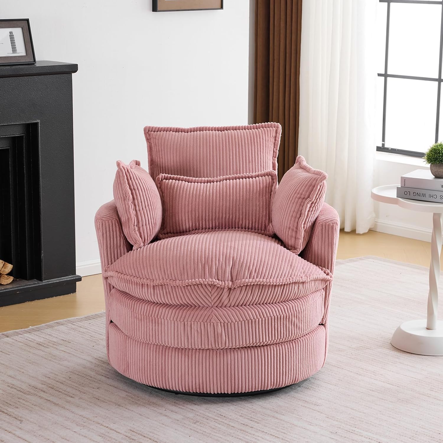 Comfy Swivel Barrel Chair with 3 Pillows - Pink