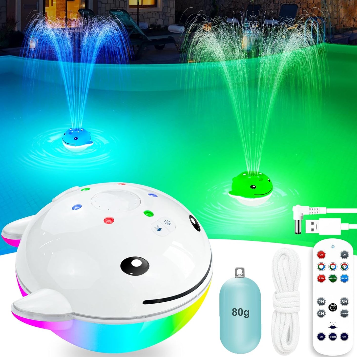 Dolphin Floating Pool Fountain with Remote and Lights for Pools
