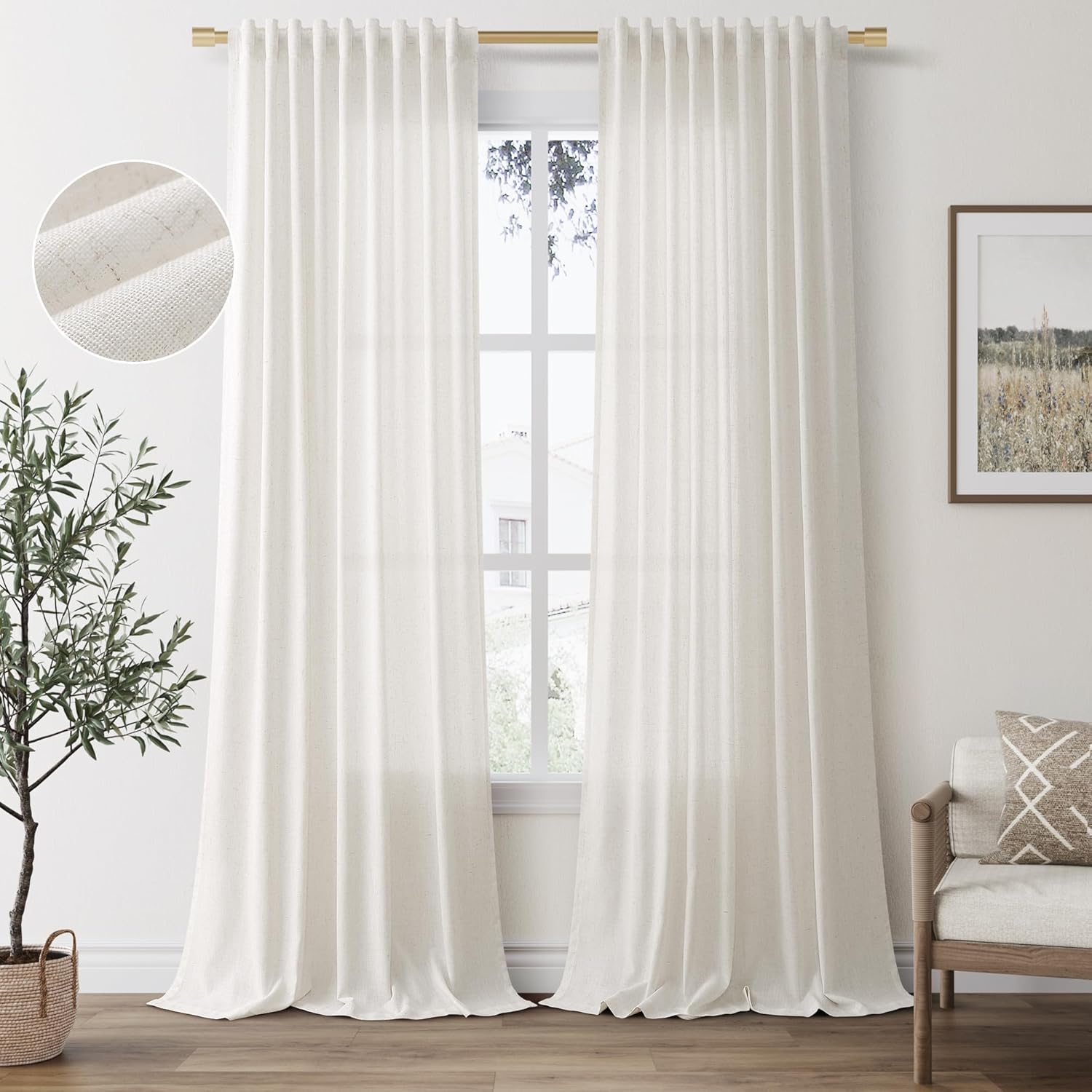 SMABU 84 Semi Sheer Linen Curtains