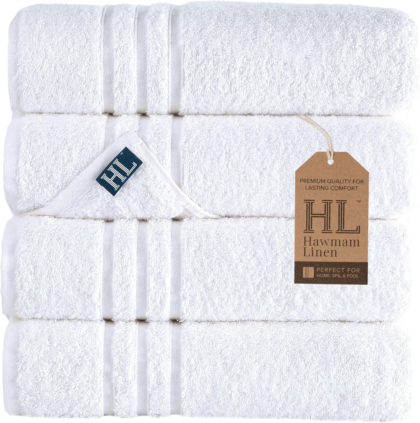 Luxurious 4 Pack Turkish Cotton Bath Towels for Daily Use