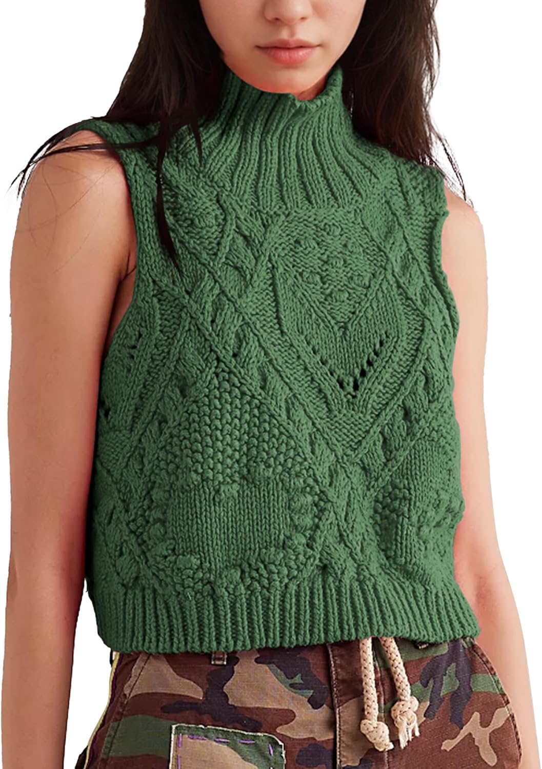 Stylish Turtleneck Crochet Sweater Vest for Women by Hixiaohe